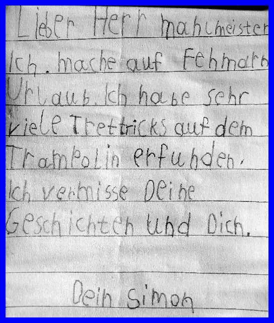 Brief aus den Ferien - Simon, Köln, Klasse 1